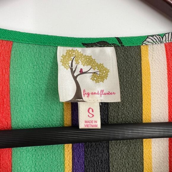 Fig & Flower Womens Size Small Green Floral Stripe Blouse Shirt Top Boho Summer - Picture 2 of 9